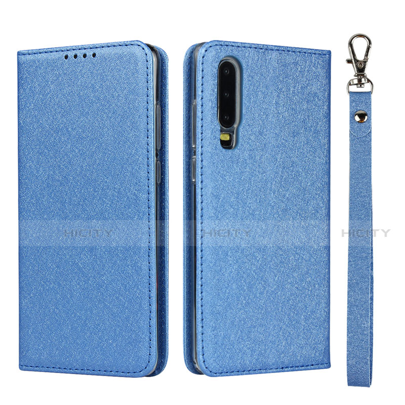 Coque Portefeuille Livre Cuir Etui Clapet T11 pour Huawei P30 Bleu Plus