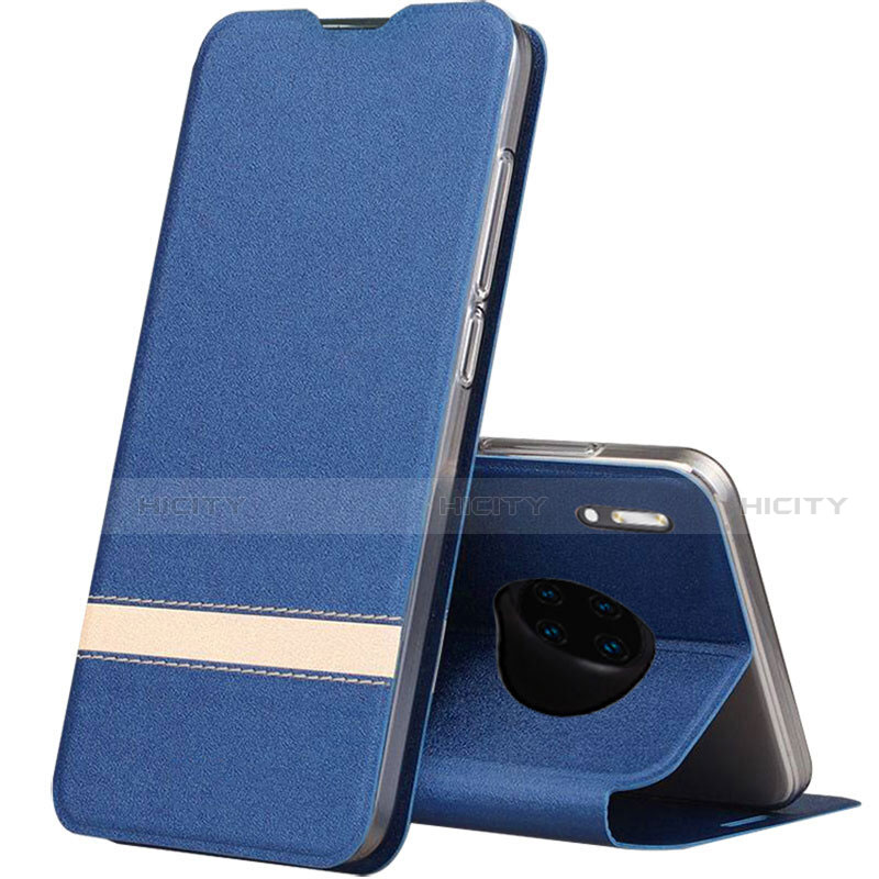 Coque Portefeuille Livre Cuir Etui Clapet T12 pour Huawei Mate 30 5G Bleu Plus