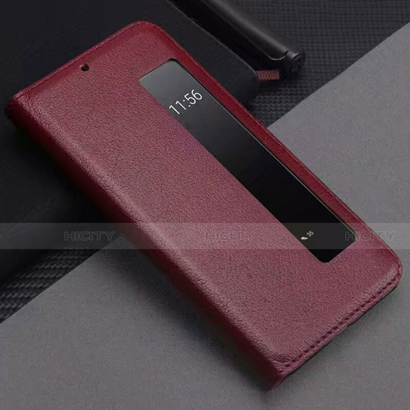 Coque Portefeuille Livre Cuir Etui Clapet T12 pour Huawei P20 Pro Vin Rouge Plus