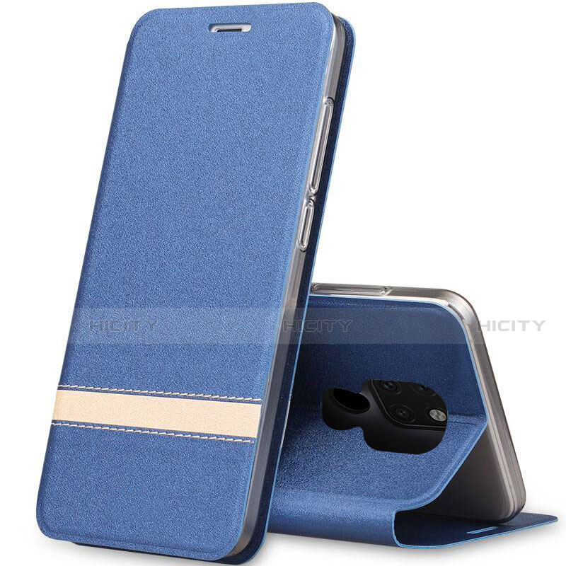 Coque Portefeuille Livre Cuir Etui Clapet T14 pour Huawei Mate 20 Bleu Plus