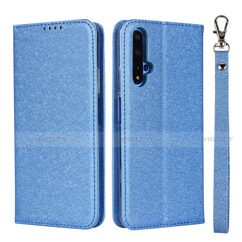 Coque Portefeuille Livre Cuir Etui Clapet T14 pour Huawei Nova 5T Bleu Plus