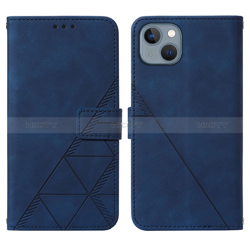 Coque Portefeuille Livre Cuir Etui Clapet Y02B pour Apple iPhone 15 Bleu Plus