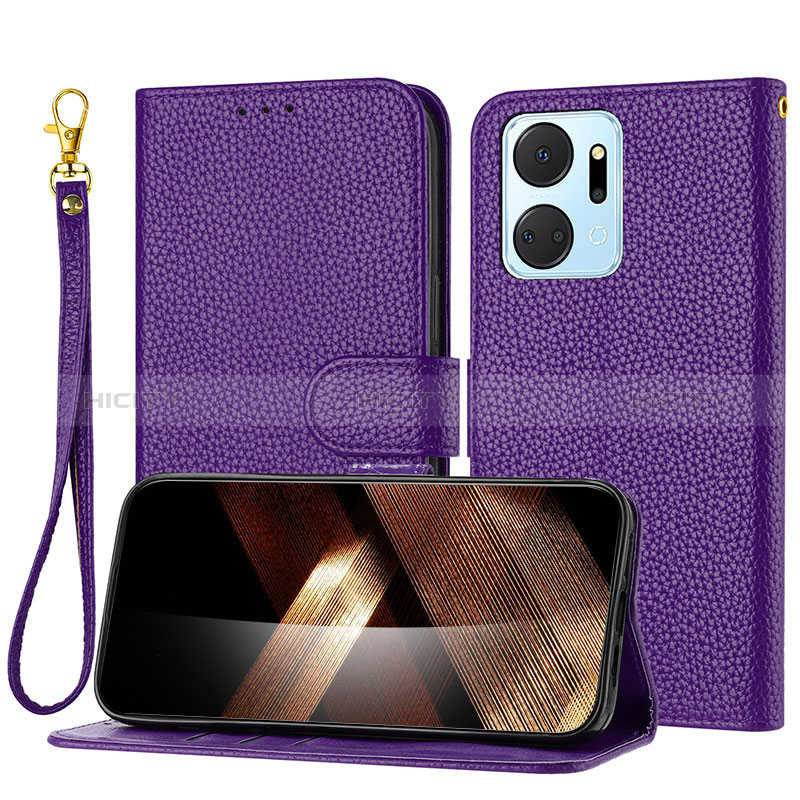 Coque Portefeuille Livre Cuir Etui Clapet Y09X pour Huawei Honor X7a Violet Plus