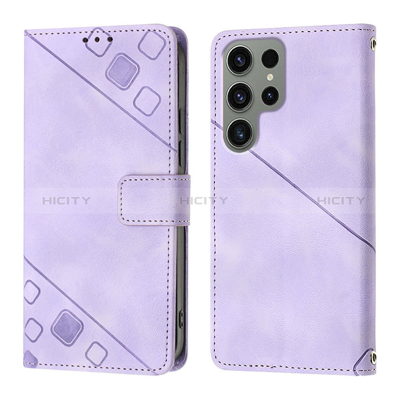 Coque Portefeuille Livre Cuir Etui Clapet YB1 pour Samsung Galaxy S22 Ultra 5G Violet Clair Plus