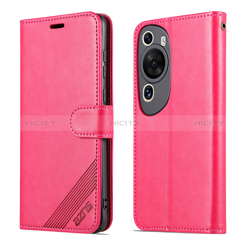 Coque Portefeuille Livre Cuir Etui Clapet YZ3 pour Huawei P60 Art Rose Rouge Plus