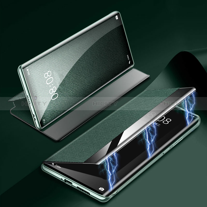 Coque Portefeuille Livre Cuir Etui Clapet Z01 pour Huawei P60 Pro Vert Plus