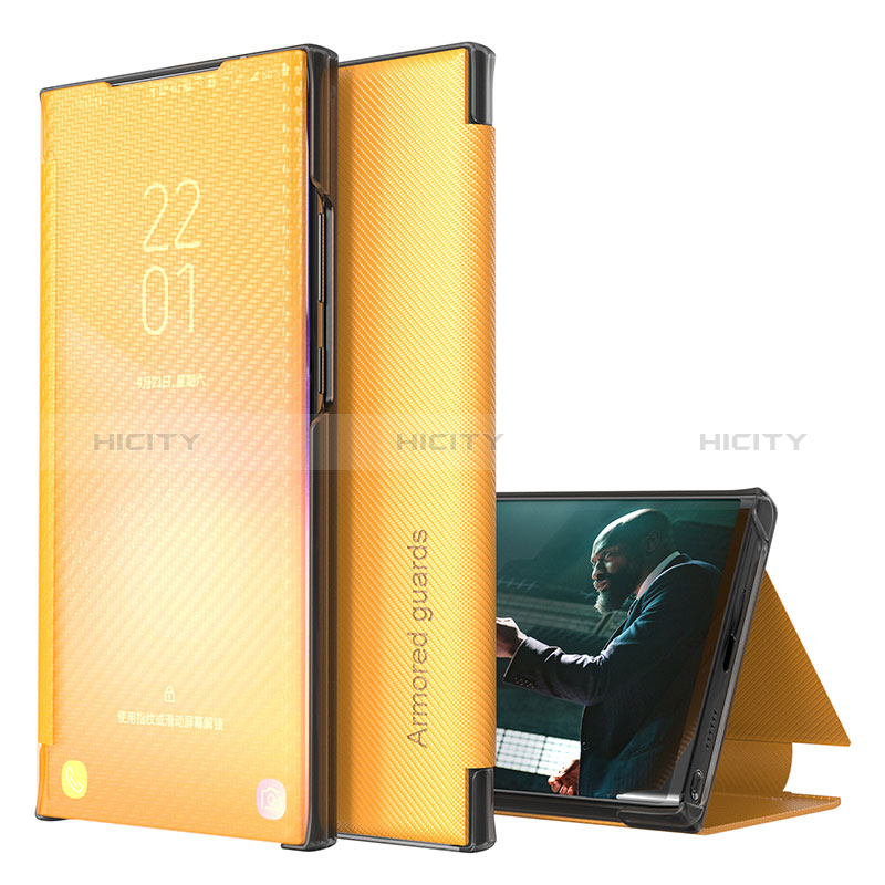 Coque Portefeuille Livre Cuir Etui Clapet ZL1 pour Samsung Galaxy Note 20 Ultra 5G Jaune Plus
