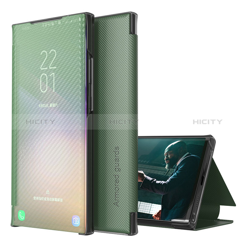 Coque Portefeuille Livre Cuir Etui Clapet ZL1 pour Samsung Galaxy Note 20 Ultra 5G Vert Plus