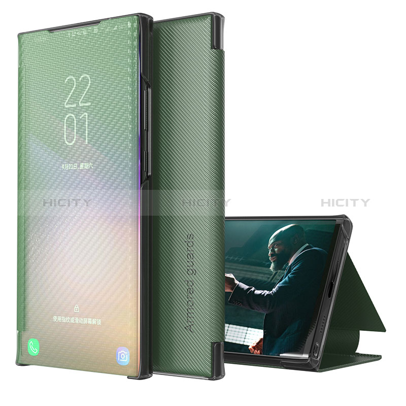 Coque Portefeuille Livre Cuir Etui Clapet ZL1 pour Samsung Galaxy S22 Plus 5G Vert Plus