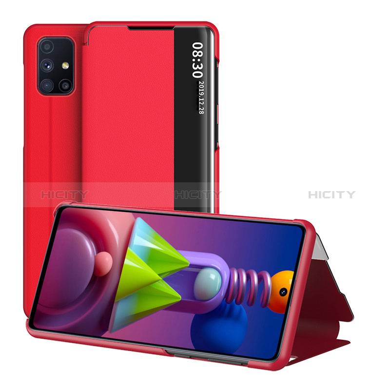 Coque Portefeuille Livre Cuir Etui Clapet ZL2 pour Samsung Galaxy M51 Rouge Plus