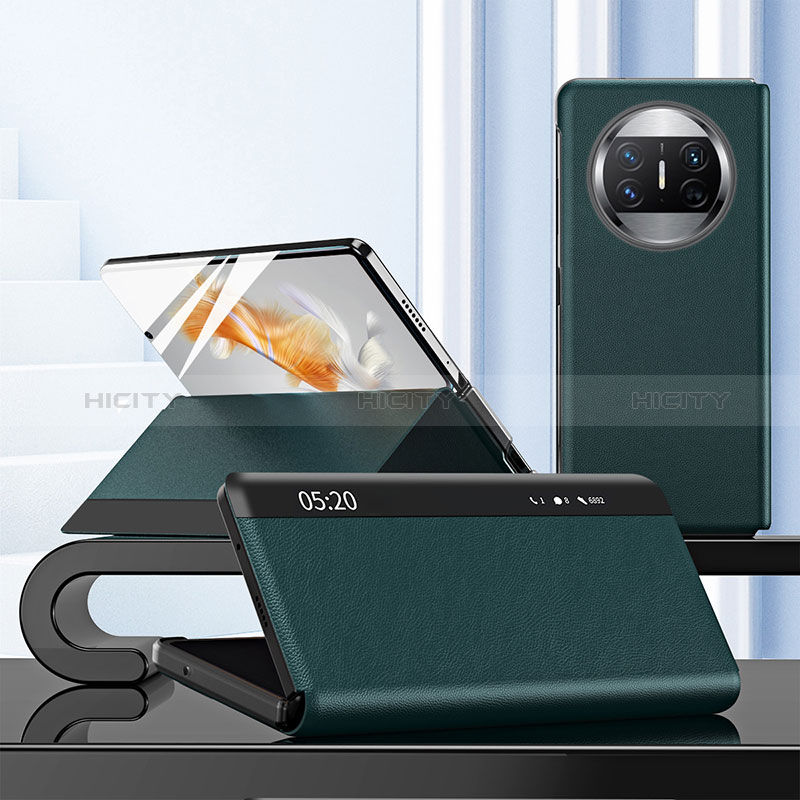 Coque Portefeuille Livre Cuir Etui Clapet ZL3 pour Huawei Mate X3 Vert Plus