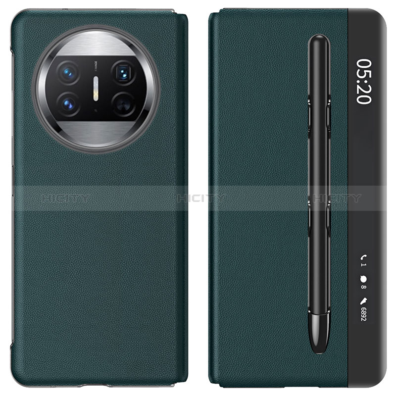 Coque Portefeuille Livre Cuir Etui Clapet ZL4 pour Huawei Mate X3 Vert Plus