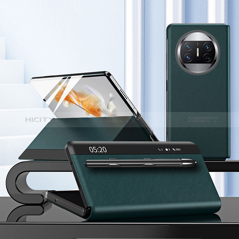 Coque Portefeuille Livre Cuir Etui Clapet ZL5 pour Huawei Mate X3 Vert Plus
