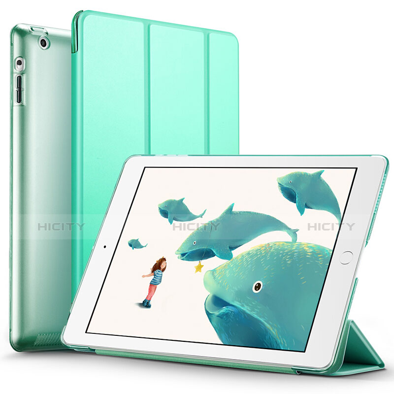 Coque Portefeuille Livre Cuir L01 pour Apple iPad 2 Vert Plus
