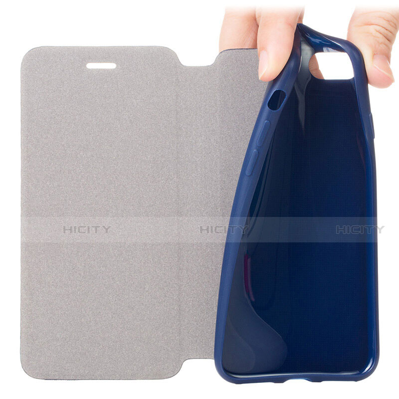 Coque Portefeuille Livre Cuir L01 pour Apple iPhone SE (2020) Bleu Plus