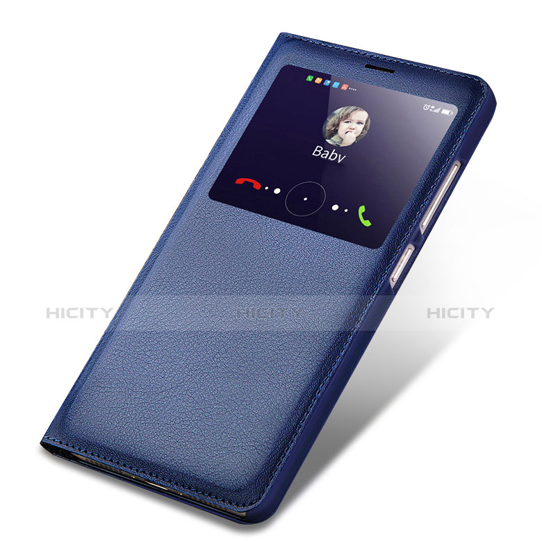 Coque Portefeuille Livre Cuir L01 pour Huawei Honor 6X Bleu Plus