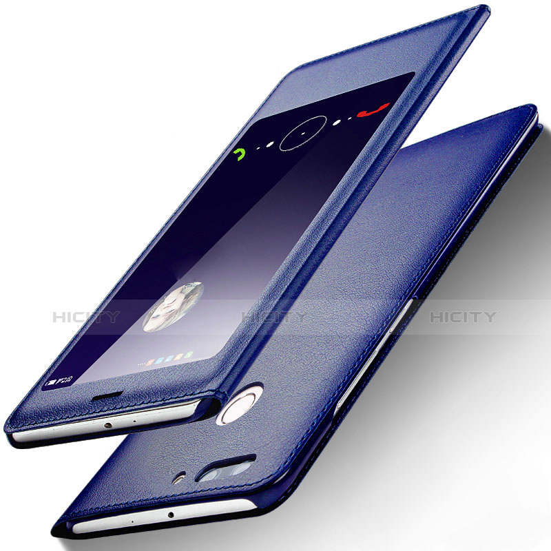 Coque Portefeuille Livre Cuir L01 pour Huawei Honor V9 Bleu Plus