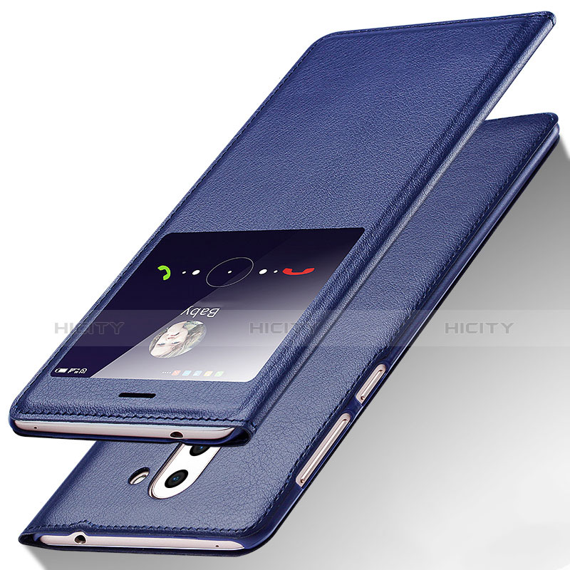 Coque Portefeuille Livre Cuir L01 pour Huawei Mate 9 Lite Bleu Plus