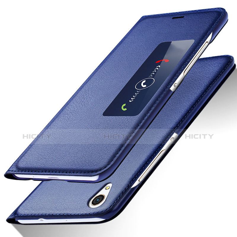 Coque Portefeuille Livre Cuir L01 pour Huawei P7 Dual SIM Bleu Plus