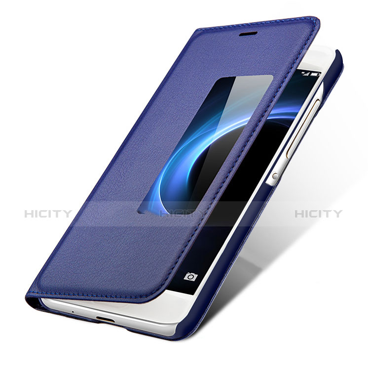 Coque Portefeuille Livre Cuir L01 pour Huawei P7 Dual SIM Bleu Plus