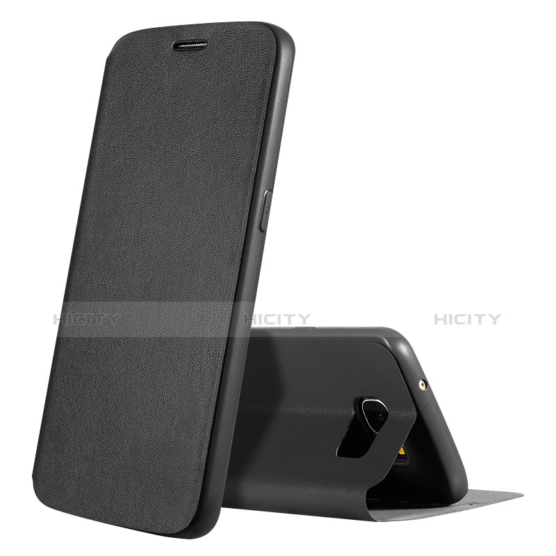 Coque Portefeuille Livre Cuir L01 pour Samsung Galaxy S7 Edge G935F Noir Plus