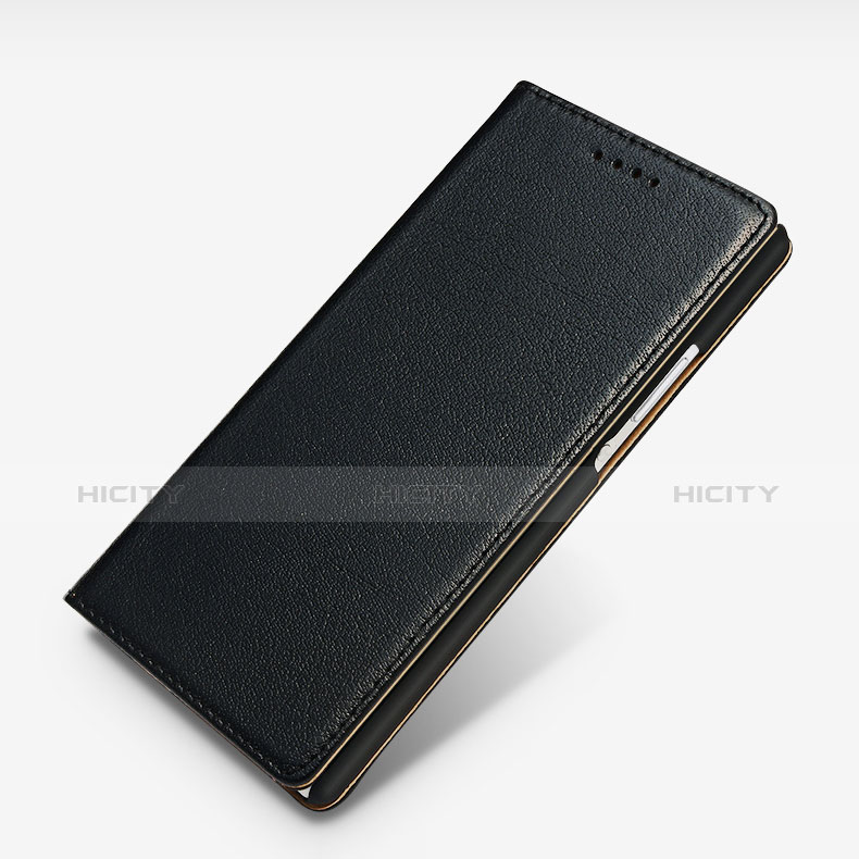 Coque Portefeuille Livre Cuir L02 pour Huawei Ascend P7 Noir Plus