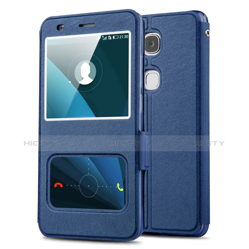 Coque Portefeuille Livre Cuir L02 pour Huawei Honor 5X Bleu Plus