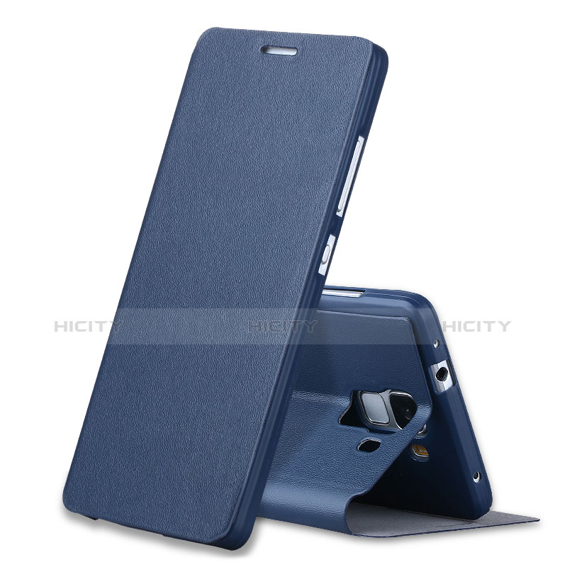 Coque Portefeuille Livre Cuir L02 pour Huawei Honor 7 Dual SIM Bleu Plus