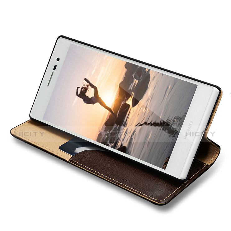 Coque Portefeuille Livre Cuir L02 pour Huawei P7 Dual SIM Marron Plus