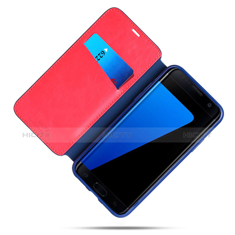 Coque Portefeuille Livre Cuir L02 pour Samsung Galaxy S7 Edge G935F Bleu Plus