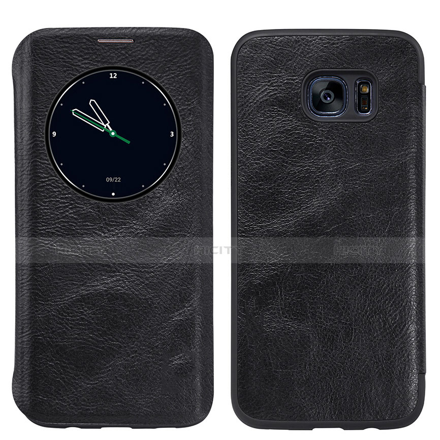 Coque Portefeuille Livre Cuir L02 pour Samsung Galaxy S7 Edge G935F Noir Plus