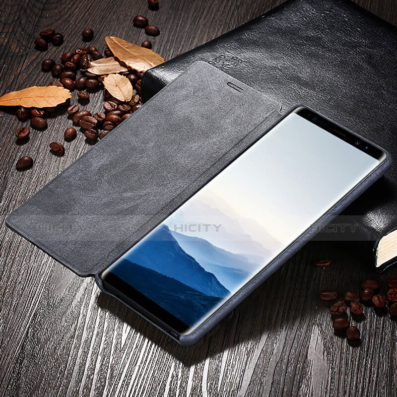 Coque Portefeuille Livre Cuir L04 pour Samsung Galaxy Note 8 Duos N950F Noir Plus