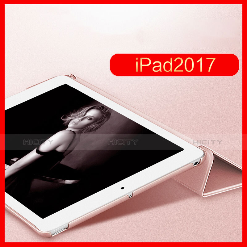Coque Portefeuille Livre Cuir L10 pour Apple New iPad 9.7 (2017) Or Rose Plus