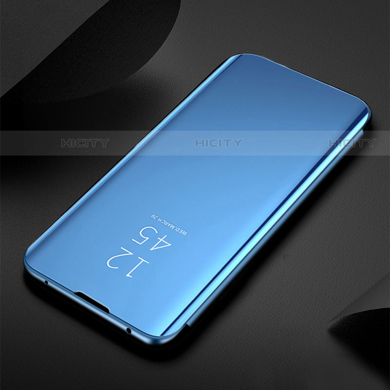 Coque Portefeuille Livre Cuir Miroir Housse Etui Clapet H01 pour Samsung Galaxy S21 Plus 5G Bleu Ciel Plus