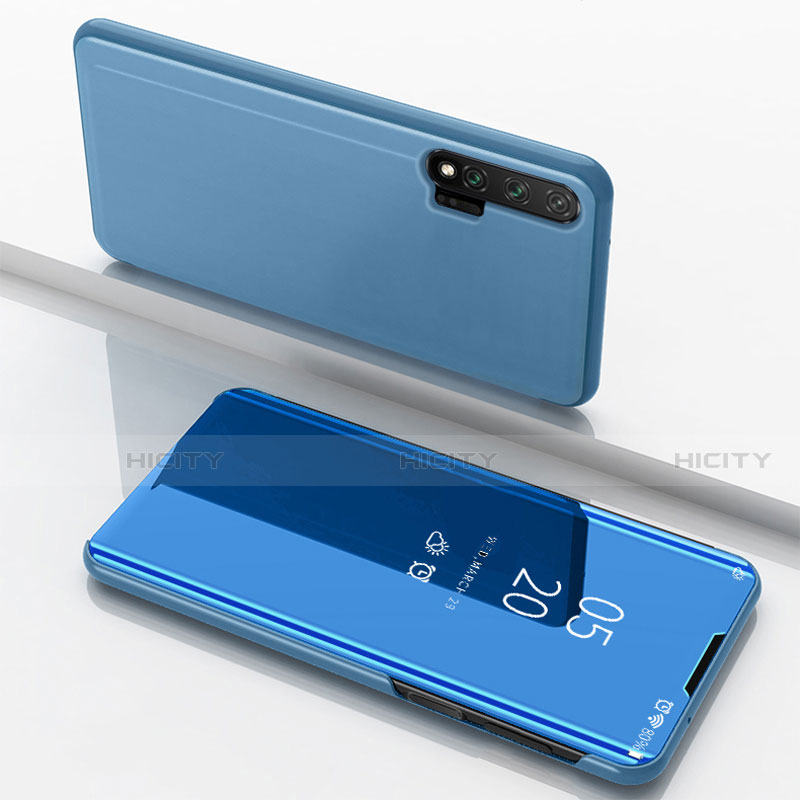 Coque Portefeuille Livre Cuir Miroir Housse Etui Clapet L02 pour Huawei Nova 6 5G Bleu Ciel Plus