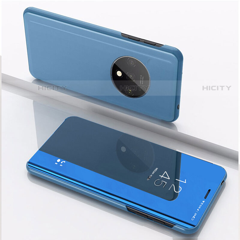 Coque Portefeuille Livre Cuir Miroir Housse Etui Clapet L02 pour OnePlus 7T Bleu Ciel Plus