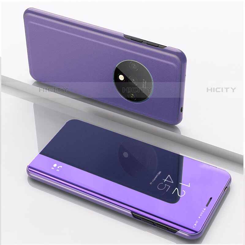 Coque Portefeuille Livre Cuir Miroir Housse Etui Clapet L02 pour OnePlus 7T Violet Plus