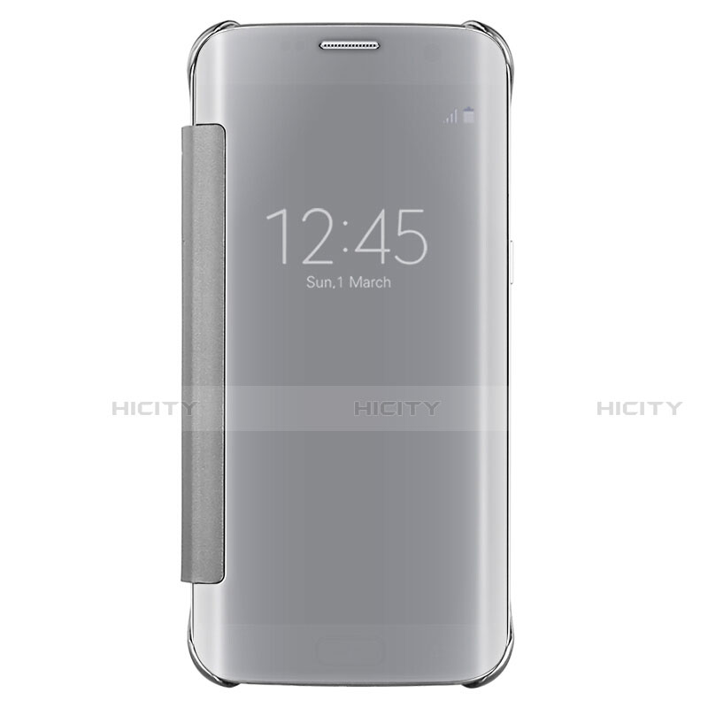 Coque Portefeuille Livre Cuir Miroir Housse Etui Clapet L02 pour Samsung Galaxy S7 Edge G935F Argent Plus
