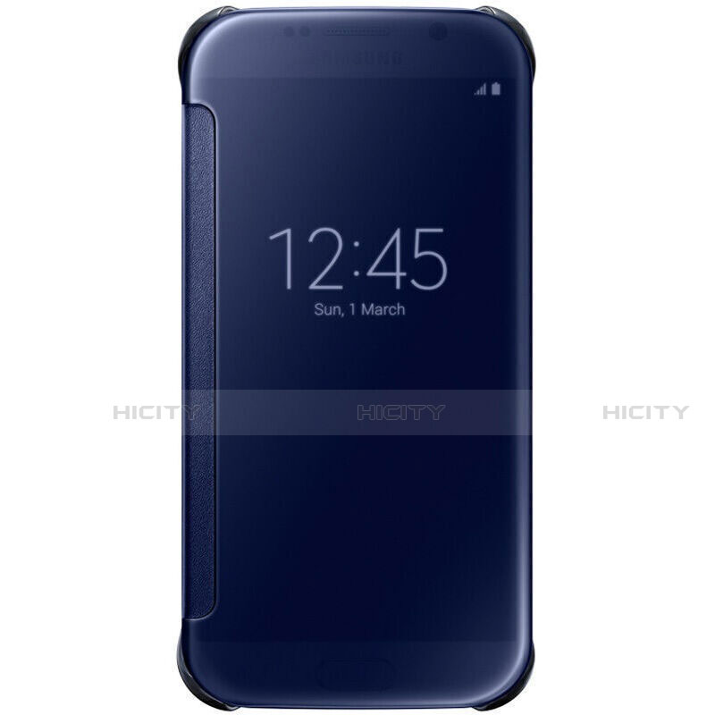 Coque Portefeuille Livre Cuir Miroir Housse Etui Clapet L02 pour Samsung Galaxy S7 Edge G935F Bleu Plus