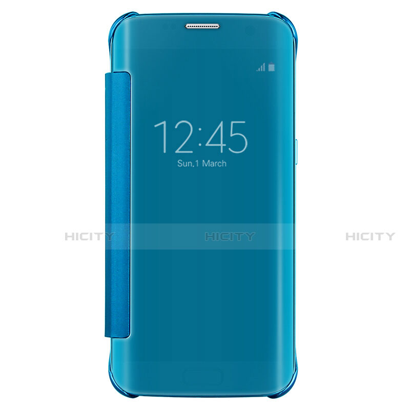 Coque Portefeuille Livre Cuir Miroir Housse Etui Clapet L02 pour Samsung Galaxy S7 Edge G935F Bleu Ciel Plus