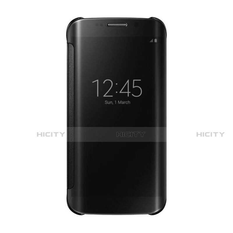 Coque Portefeuille Livre Cuir Miroir Housse Etui Clapet L02 pour Samsung Galaxy S7 Edge G935F Noir Plus