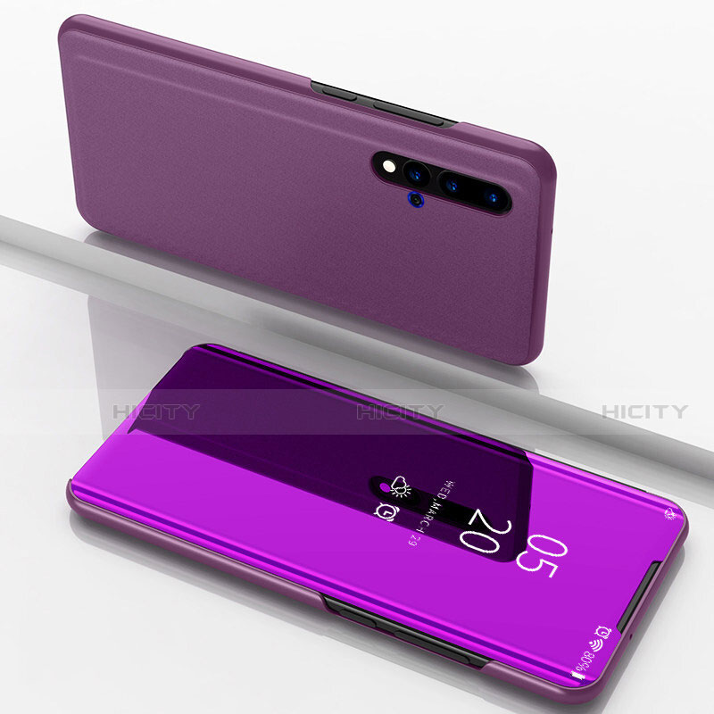 Coque Portefeuille Livre Cuir Miroir Housse Etui Clapet L03 pour Huawei Nova 5 Violet Plus