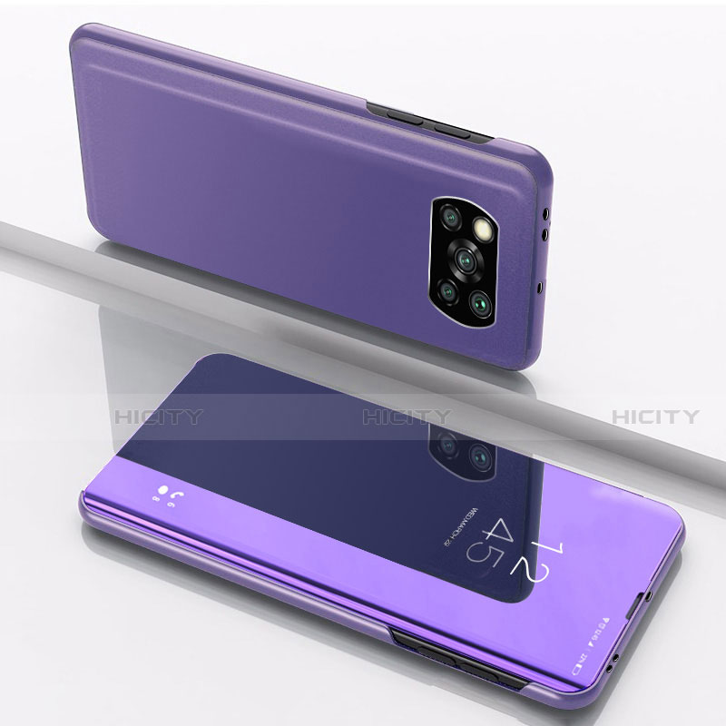 Coque Portefeuille Livre Cuir Miroir Housse Etui Clapet L03 pour Xiaomi Poco X3 NFC Violet Plus
