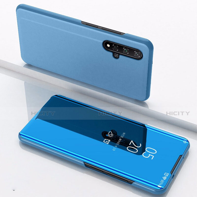 Coque Portefeuille Livre Cuir Miroir Housse Etui Clapet M01 pour Huawei Honor 20 Bleu Plus