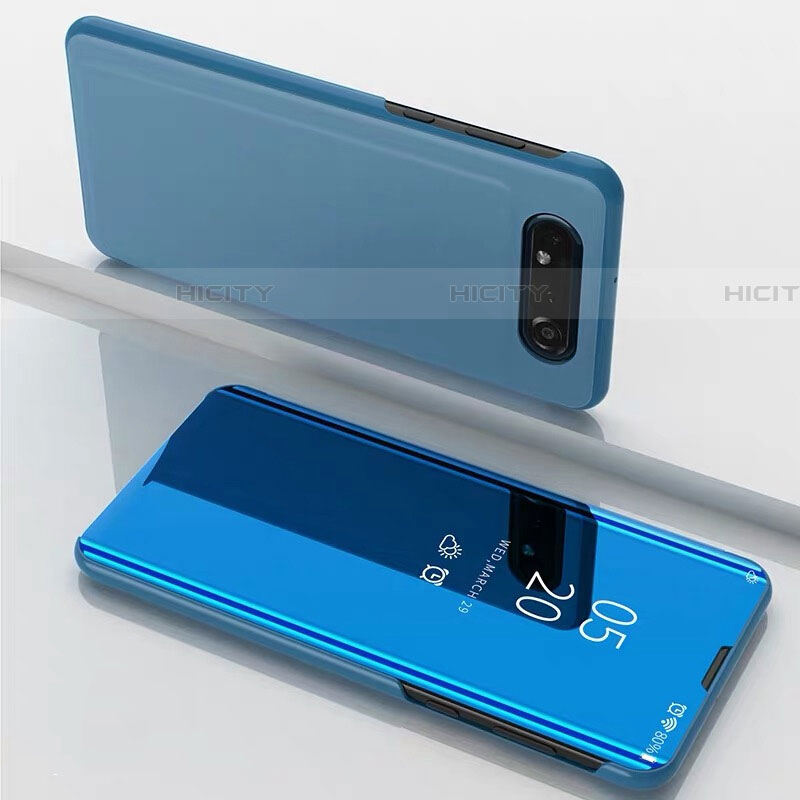 Coque Portefeuille Livre Cuir Miroir Housse Etui Clapet M01 pour Samsung Galaxy A80 Bleu Plus