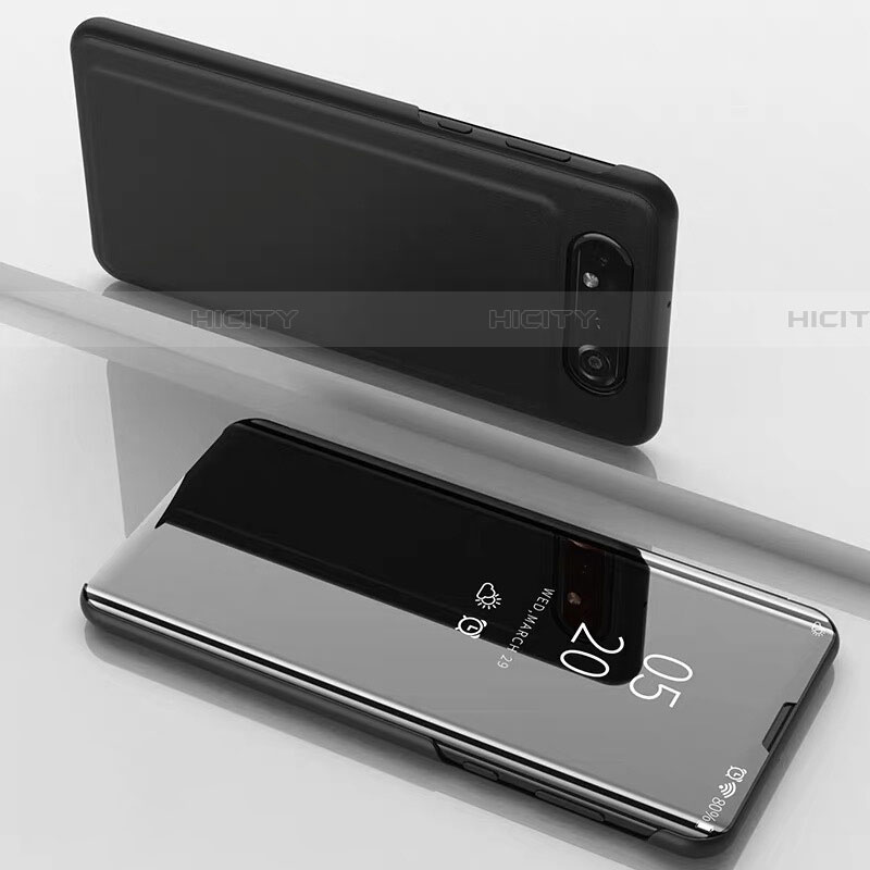 Coque Portefeuille Livre Cuir Miroir Housse Etui Clapet M01 pour Samsung Galaxy A80 Noir Plus