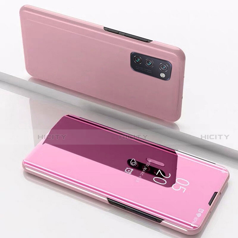 Coque Portefeuille Livre Cuir Miroir Housse Etui Clapet M02 pour Huawei Honor V30 Pro 5G Or Rose Plus