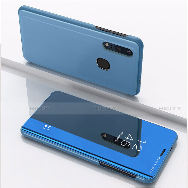 Coque Portefeuille Livre Cuir Miroir Housse Etui Clapet pour Huawei Enjoy 9s Bleu Plus