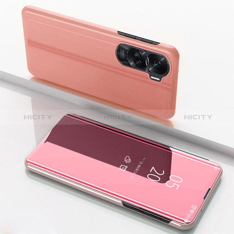 Coque Portefeuille Livre Cuir Miroir Housse Etui Clapet pour Huawei Honor 90 Lite 5G Or Rose Plus