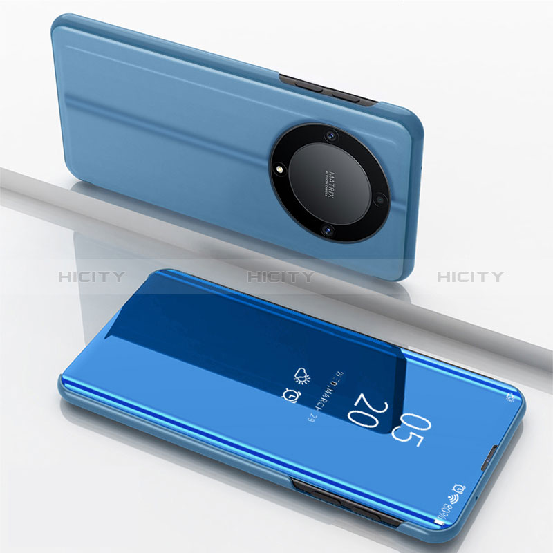 Coque Portefeuille Livre Cuir Miroir Housse Etui Clapet pour Huawei Honor Magic5 Lite 5G Bleu Plus